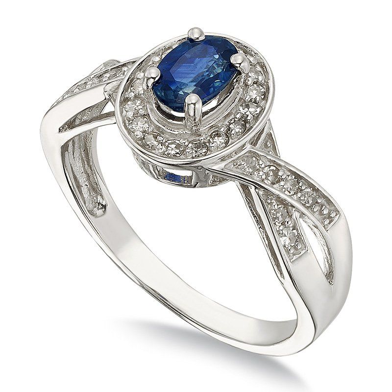 10KT White Gold Oval Sapphire Diamond Halo Ring 10KT White Gold Oval Sapphire Diamond Halo Ring