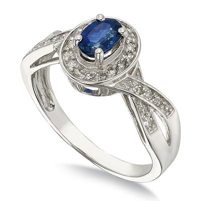 10KT White Gold Oval Sapphire Diamond Halo Ring 10KT White Gold Oval Sapphire Diamond Halo Ring