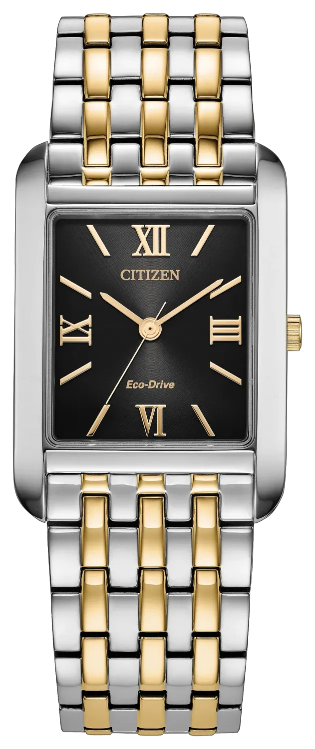Citizen Rectangular Black Dial Two-Tone Addysen Watch