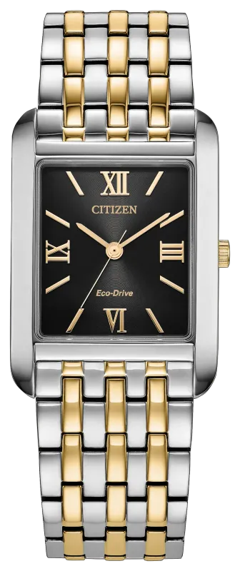 Citizen Rectangular Black Dial Two-Tone Addysen Watch