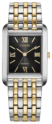 Citizen Rectangular Black Dial Two-Tone Addysen Watch Citizen Rectangular Black Dial Two-Tone Addysen Watch