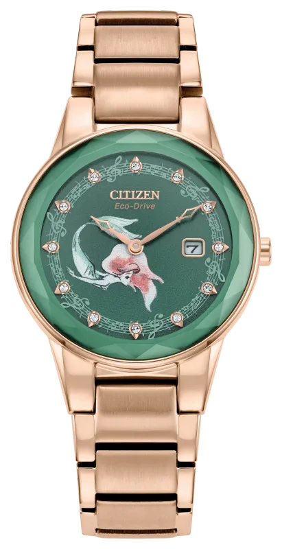 Citizen Disney Ariel Green Dial Rose Gold-Tone Watch
