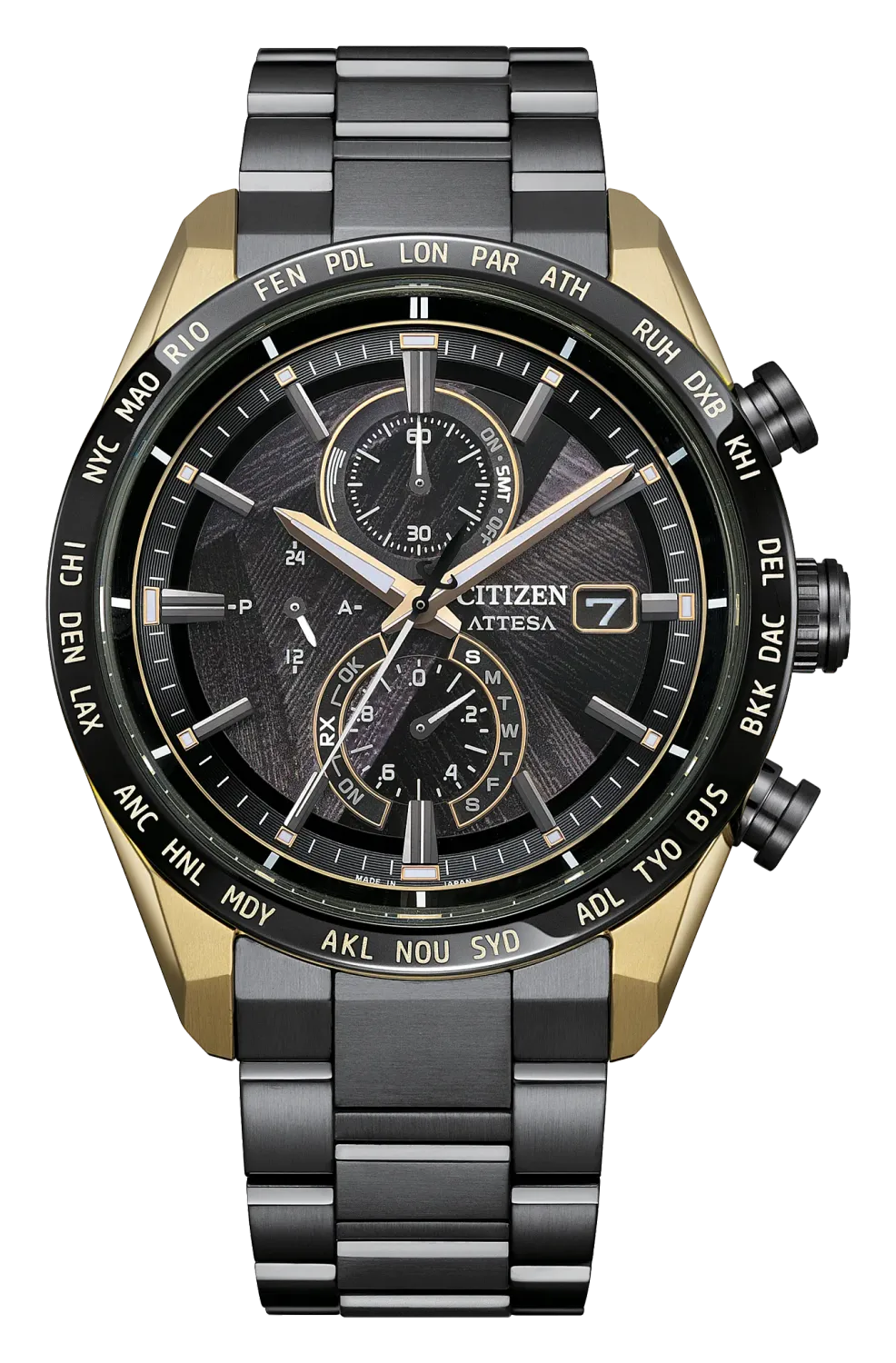 Citizen ATTESA Black Dial Black and Gold Tone Super Titanium Watch