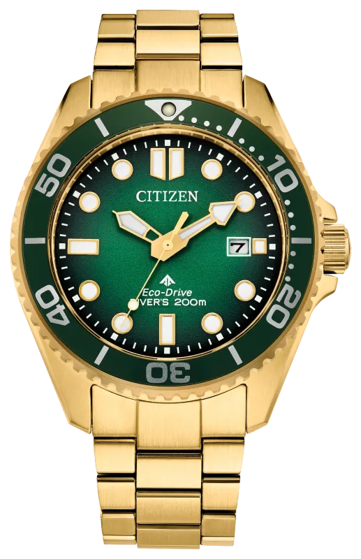 Citizen Promaster Green Dial Gold Tone Stainless Steel Watch