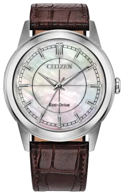 Citizen Rolan Round Mother-of-Pearl Dial Brown Leather Band Watch