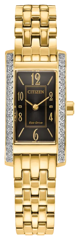 Citizen Petite Palidoro Black Rectangle Dial Gold-Tone Watch