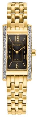 Citizen Petite Palidoro Black Rectangle Dial Gold-Tone Watch