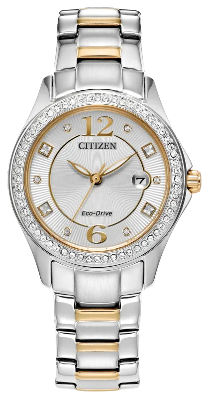 Citizen Crystal White Round Dial Two-Tone Watch
