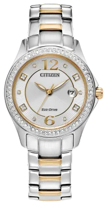 Citizen Crystal White Round Dial Two-Tone Watch