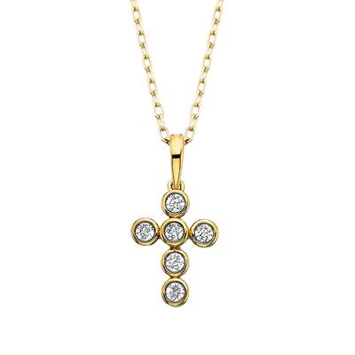 14KT Yellow Gold Six Round Diamond Bezel-Set Cross Necklace 14KT Yellow Gold Six Round Diamond Bezel-Set Cross Necklace
