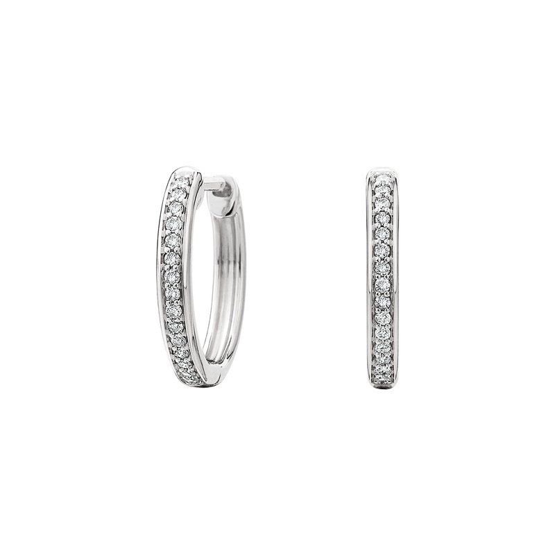 10KT White Gold 14mm Diamond Hoop Huggie Earrings 10KT White Gold 14mm Diamond Hoop Huggie Earrings