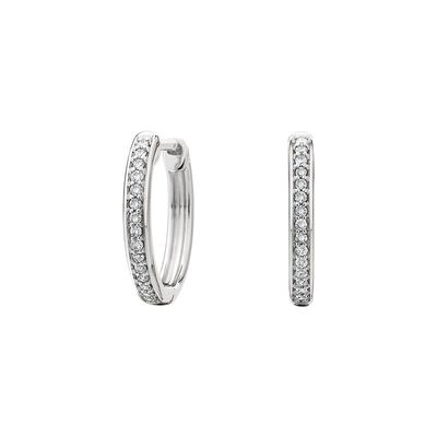10KT White Gold 14mm Diamond Hoop Huggie Earrings 10KT White Gold 14mm Diamond Hoop Huggie Earrings