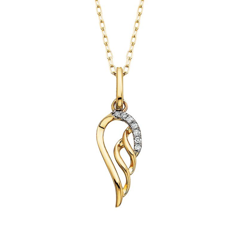 10KT Yellow Gold Diamond Accented Angel Wing Necklace 10KT Yellow Gold Diamond Accented Angel Wing Necklace