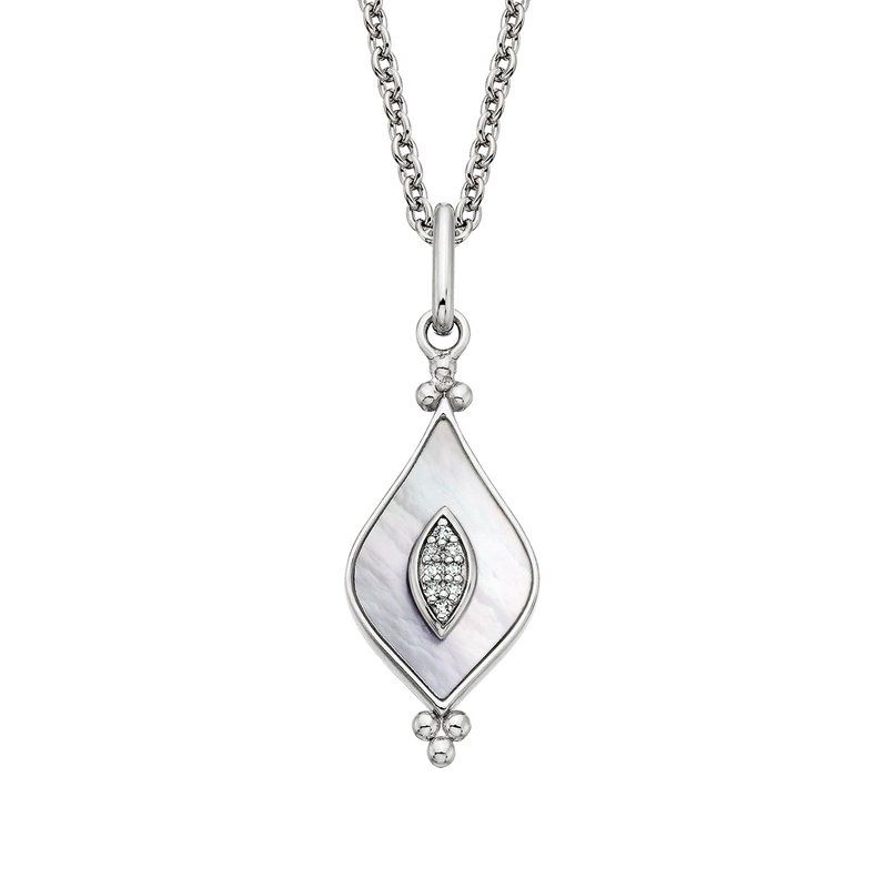 Silver Mother of Pearl Teardrop Diamond Accent Pendant Necklace Silver Mother of Pearl Teardrop Diamond Accent Pendant Necklace
