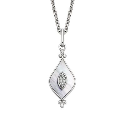 Silver Mother of Pearl Teardrop Diamond Accent Pendant Necklace Silver Mother of Pearl Teardrop Diamond Accent Pendant Necklace