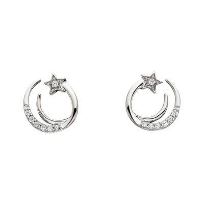 Silver Diamond Accented Comet Earrings