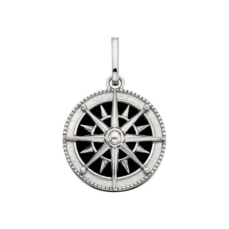 Silver Black Onyx Compass Pendant Charm Silver Black Onyx Compass Pendant Charm