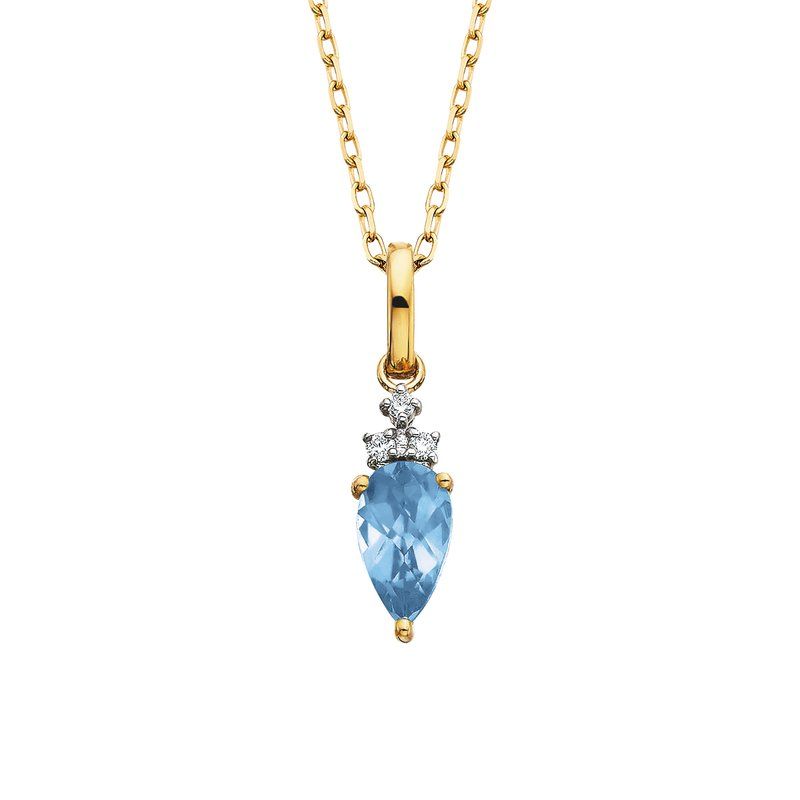 14KT Yellow Gold Pear-Cut Blue Topaz and Diamond Trio Accents Pendant Necklace