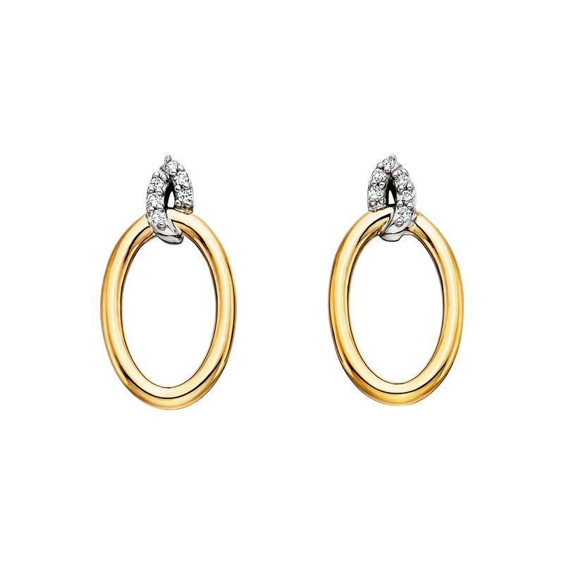 10KT TwoTone Diamond Accented Oval Earrings