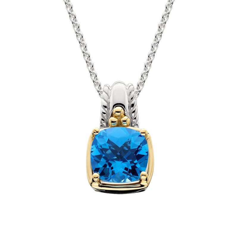 Silver TwoTone Large Cushion Blue Topaz Pendant Necklace Silver TwoTone Large Cushion Blue Topaz Pendant Necklace