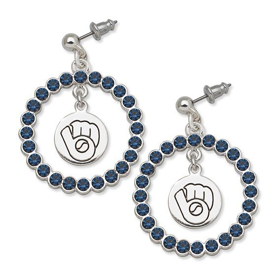Silver-Tone Milwaukee Brewers Blue Crystal Wreath Earrings