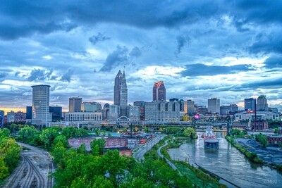 Moody Cleveland Skyline photo just before a storm Architectural Detail Cityscape Print