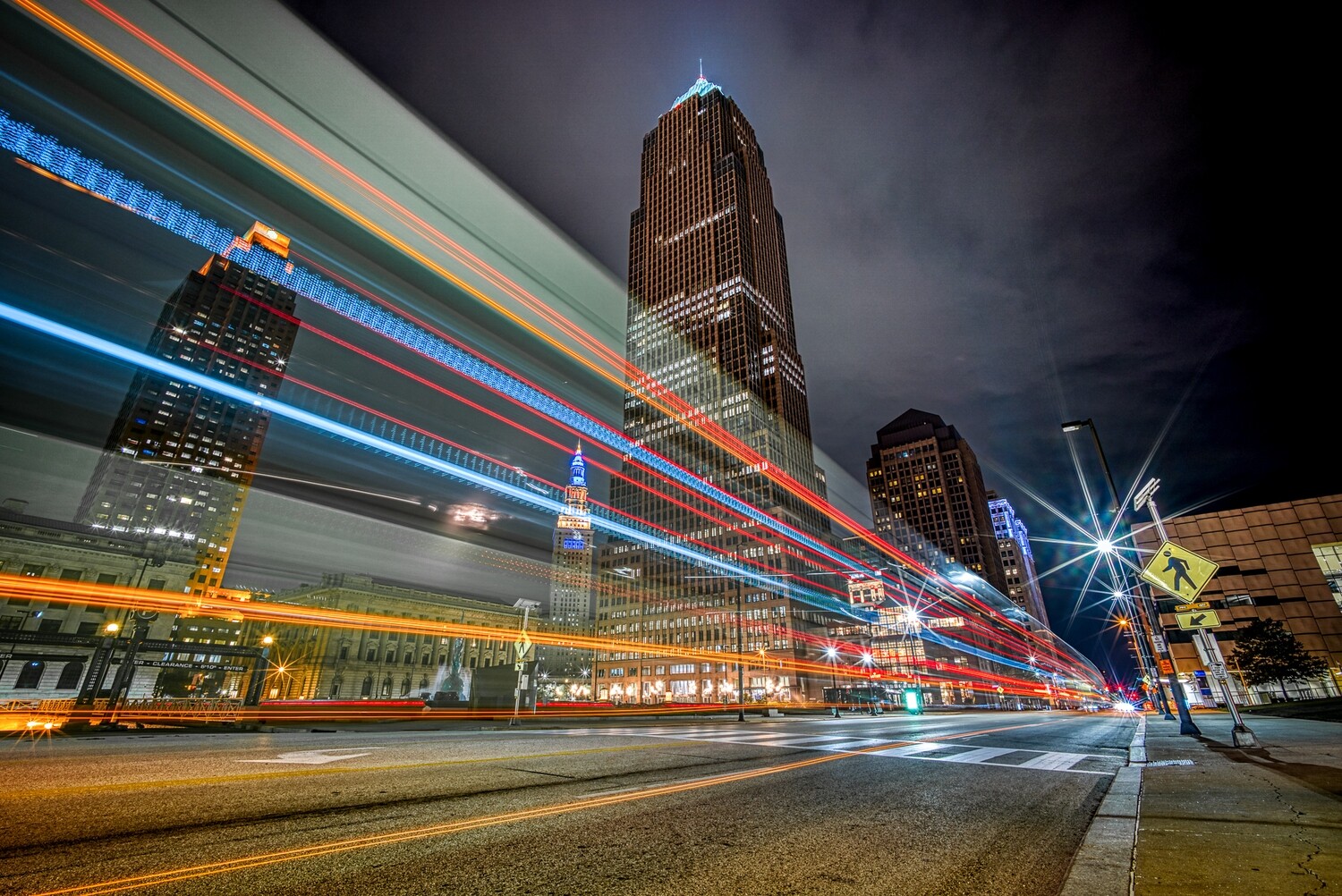 Long Light Trails in Downtown Cleveland on a Summer Night