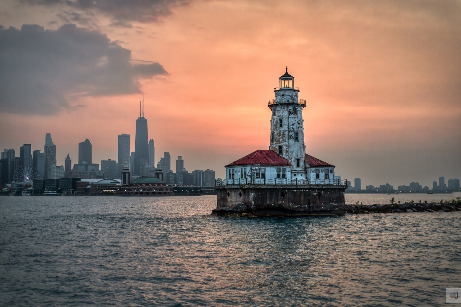 Chicago Lighthouse during a smoky Sunset