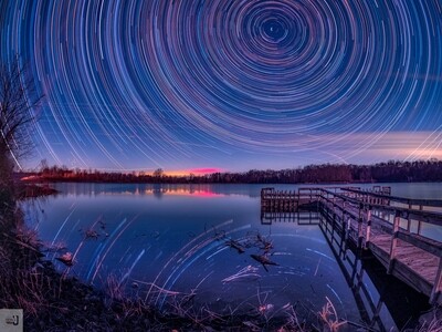 Splendid Star Trails at Spencer Lake on a Clear Night