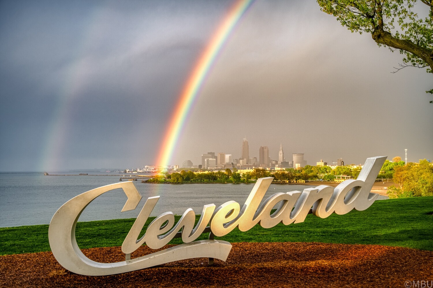 Rainbow over Cleveland Skyline after a storm Wonderful Landscape Photo Print