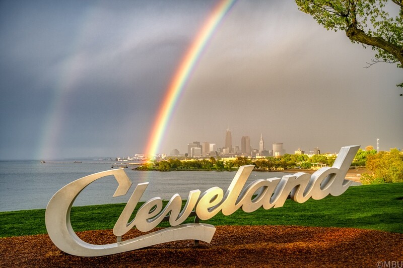Rainbow over Cleveland Skyline after a storm Wonderful Landscape Photo Print