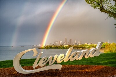 Rainbow over Cleveland Skyline after a storm Wonderful Landscape Photo Print