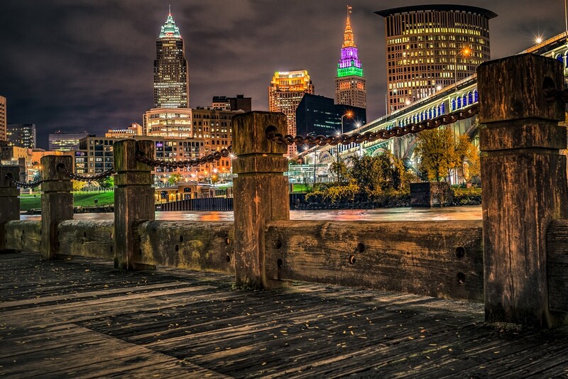 Moody Fall Cleveland Skyline Creative Photograph Print