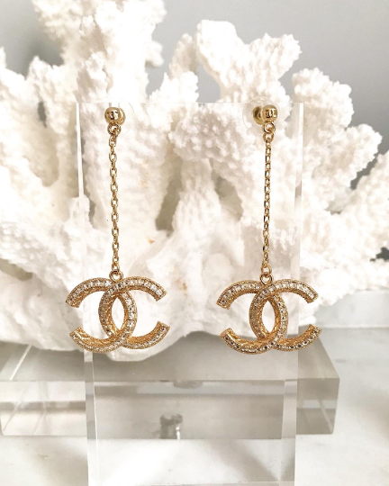 Gold Crystal Classic Drop Dangle Earrings 2x2.7x6.4cm
