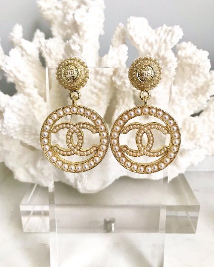 Round Classic Vintage Pearl Drop Earrings 3.2x3.2x5.5cm