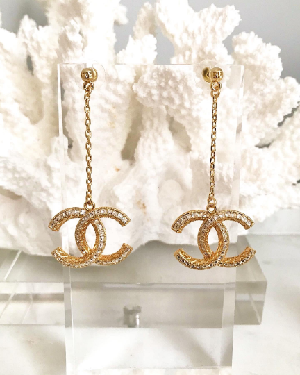 Gold Crystal Classic Drop Dangle Earrings 2x2.7x6.4cm