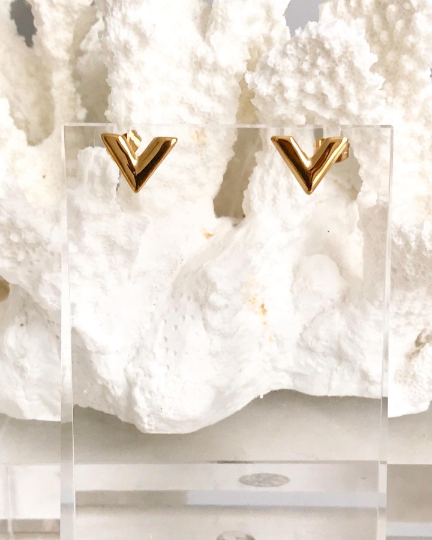 V Style Gold and Silver Stainless Steel Stud Earrings
