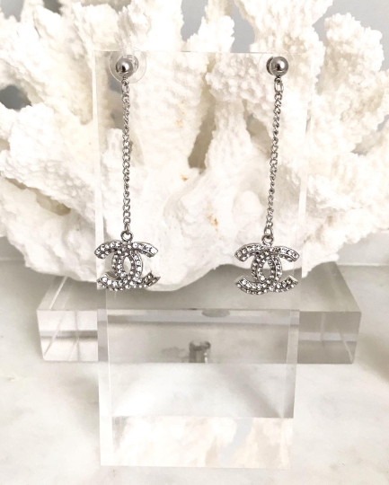 18CT Gold or White Gold Sterling Silver Classic Zirconia Dangle Drop Earrings 1.4x1.8x6.5cm