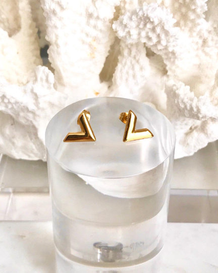 V Style Gold and Silver Stainless Steel Stud Earrings