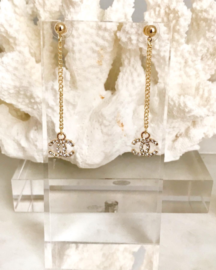 18CT Gold 925 Sterling Silver Mini Classic Crystal Drop Dangle Earrings 0.9x1.2x6cm