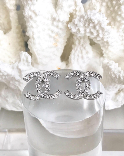 Large Classic Gold or Silver Plated Crystal Stud Earrings 1.7x2.2cm