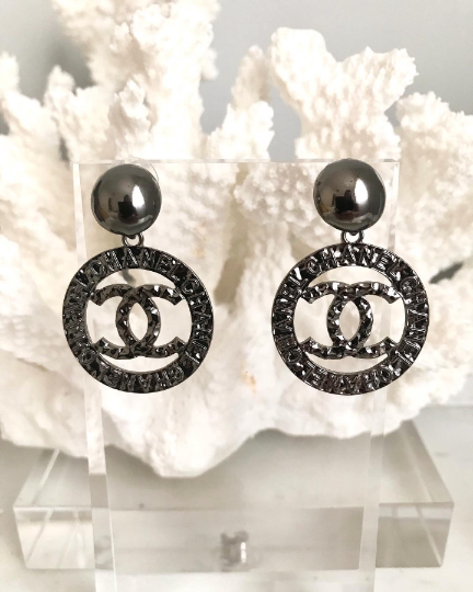 Ruthenium Classic Hoop Dangle Earrings 2.8x2.8x4.5cm