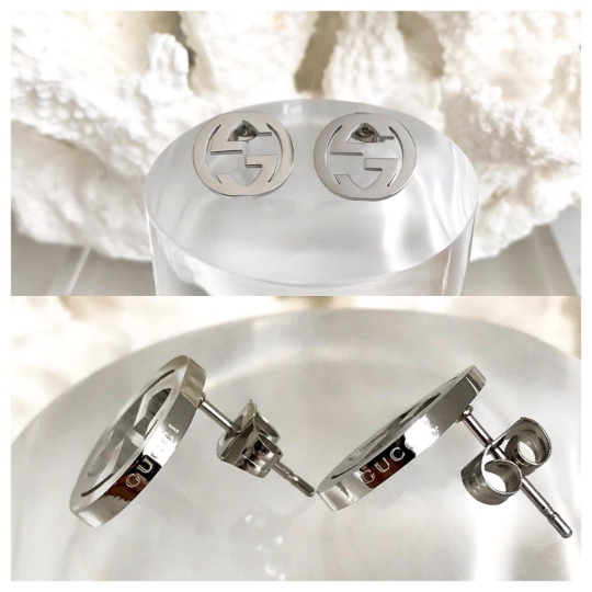 High Quality Stainless Steel Interlocking G-Silver Stud Earrings 1.3x1.5cm