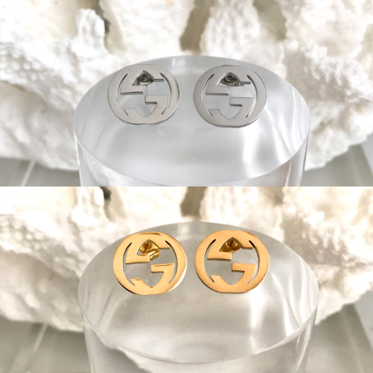 High Quality Stainless Steel Interlocking G-Silver Stud Earrings 1.3x1.5cm