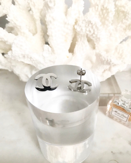 Silver Stainless Steel Classic Engrave Stud Earrings 1.3x1.8cm