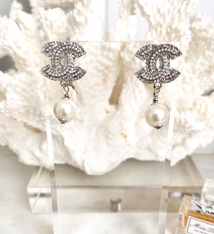 Classic Silver Plated Zircons &amp; Pearl Drop Earrings