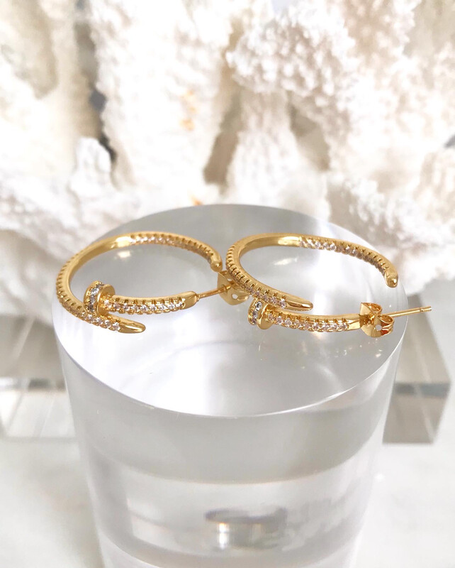 18CT Gold Sterling Cartier Cubic Zirconia Hoop Earrings 2.8x2.8cm