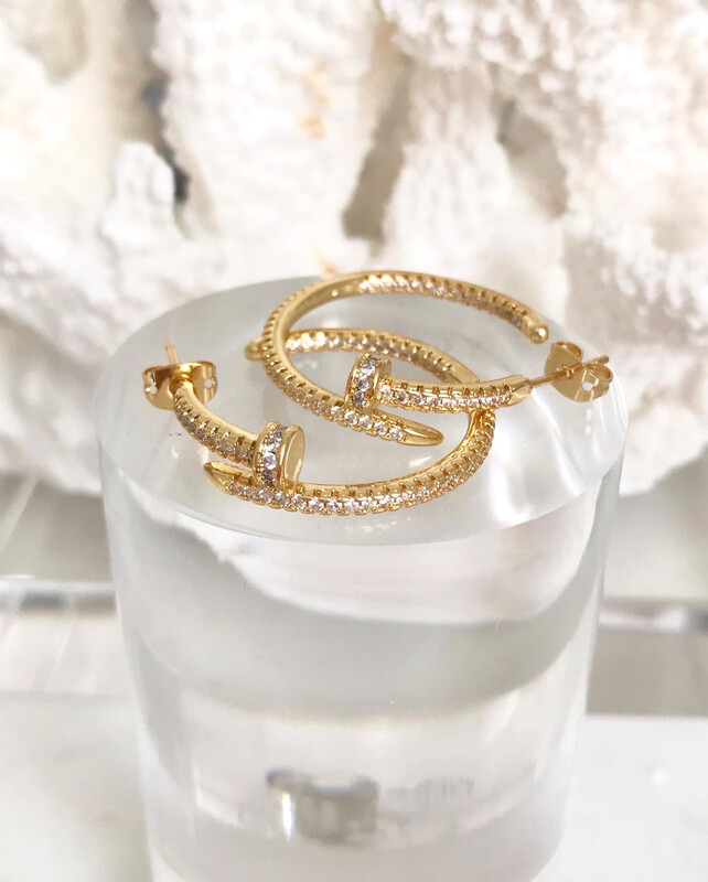 18CT Gold Sterling Cartier Cubic Zirconia Hoop Earrings 2.8x2.8cm