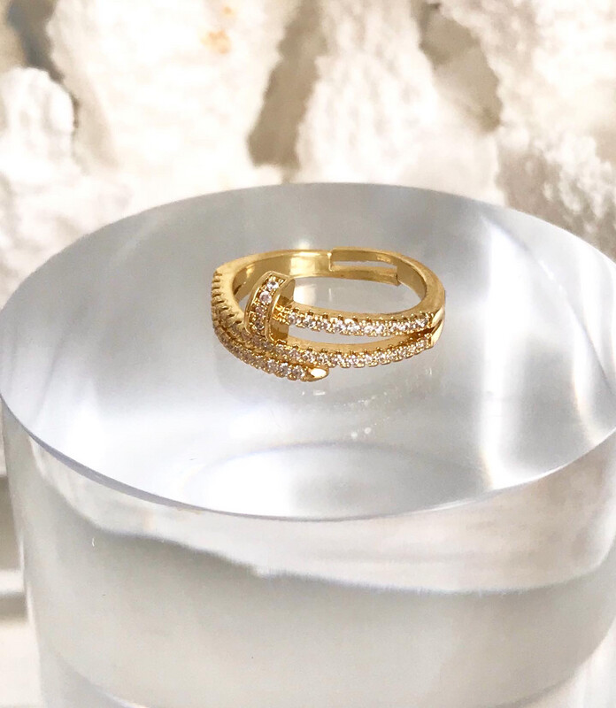 18CT Gold Plated Sterling Just un Clou Cubic Zirconia Size Adjustable Ring