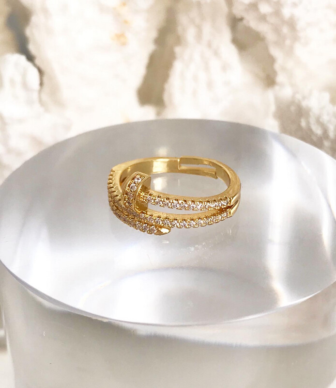 18CT Gold Plated Sterling Just un Clou Cubic Zirconia Size Adjustable Ring